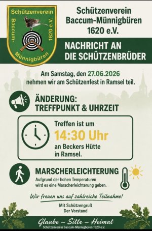 Änderung Treffpunkt, SV Baccum-Münnigbüren 1620 e.V. | Änderung Treffpunkt